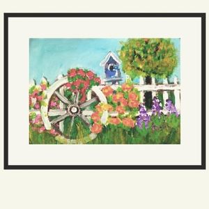 Flower Bed & Wagon Wheel,   Canvas Art